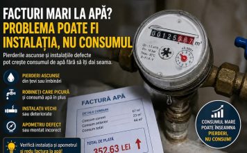 Facturi mari la apă? Problema poate fi instalația, nu consumul Apometru care indică un consum ridicat de apă într-un apartament din București, sugerând pierderi în instalația sanitară